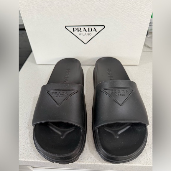 Authentic Prada Women’s Black Slides Size 38 NWT - Picture 1 of 6